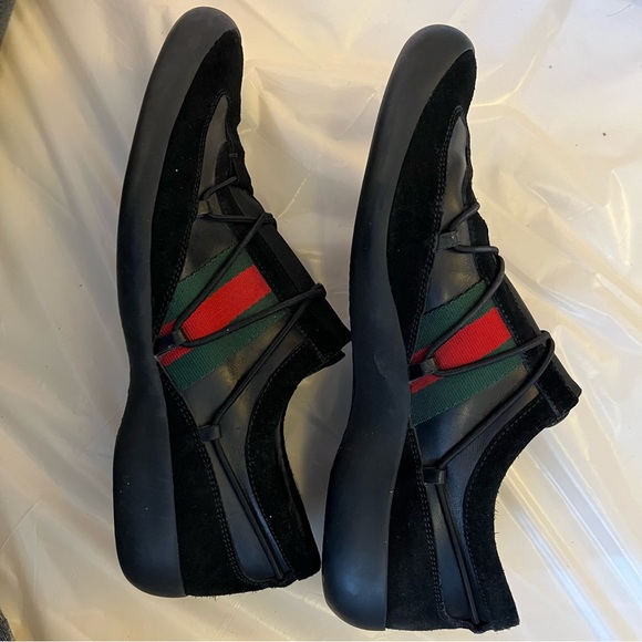 Gucci sneakers: black suede & leather, red/green stripes, elastic gore & laces - Picture 7 of 10